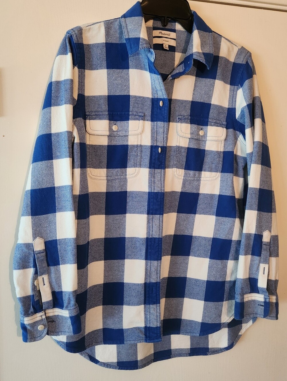 Madewell Blue White Plaid Flannel Ladies' Shirt Size Large EUC $27